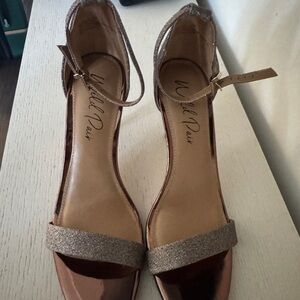 Metallic Rose Gold Heels with Ankle Strap